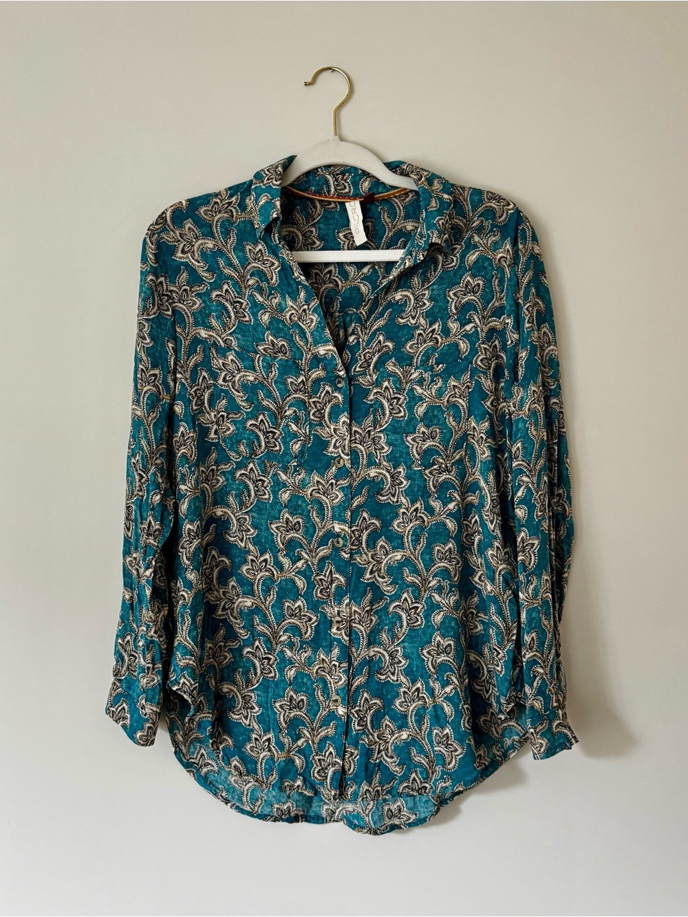 Anthropologie Pilcro Leilani Paisley Button Down Tunic, Teal Blue – Size XS